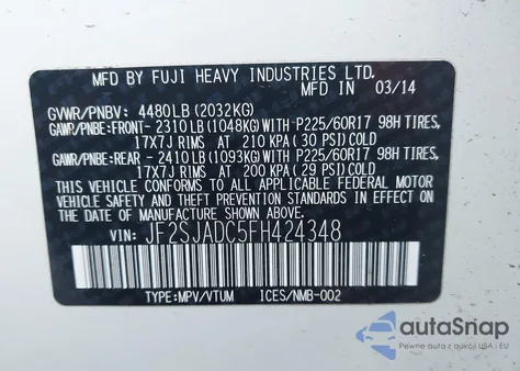 2015 Subaru Forester 2.5I Premium from USA, damaged, VIN JF2SJADC5FH424348